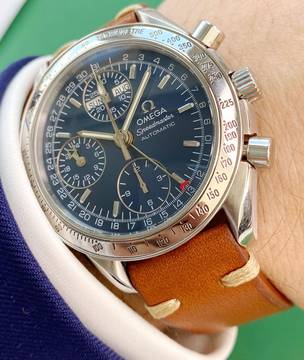  Omega Speedmaster Vintage Triple Date Automatik Automatic Blue Dial 3750044 
