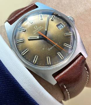  Omega Genève Vintage Automatic Automatik Blue Dial Orange Hand 166041 166041 