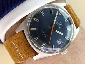 Thumbnail von Omega Genève Serviced Geneve Vintage Automatic Automatik Blue Dial Orange Hand 166041 166041