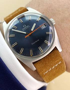 Omega Genève Serviced Geneve Vintage Automatic Automatik Blue Dial Orange Hand 166041 166041