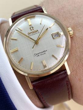 Omega Seamaster DeVille Serviced Seamaster De Ville Vintage Automatic Automatik Solid Gold 14ct Linen Dial