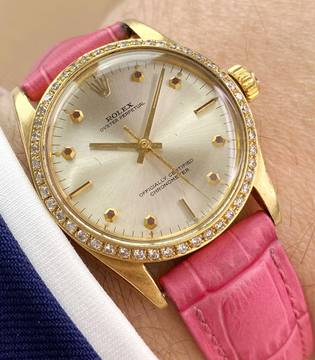 Rolex Oyster Perpetual Solid Gold ref 6548 30mm Vintage Lady Damen Hexagonal Indices 6548