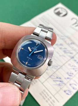 Omega Genève Vintage Automatic Automatik Blue Dial Lady Damen Original Papers