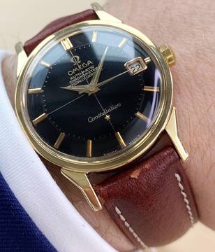 Omega Constellation Serviced Constellation Pie Pan Vintage Automatic Automatik Black Gilt Dial 168005 168005