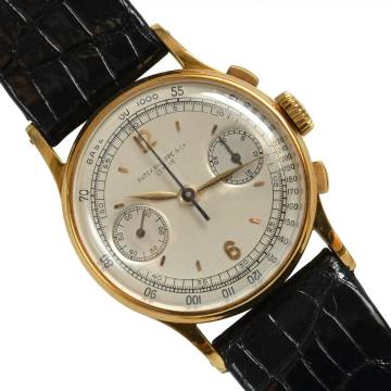 Patek Philippe Chronograph 130 indelible silver dial yellow gold 18KT 1946's