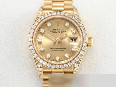 Rolex Lady-Datejust Gelbgold 750 1998 Diamanten Brillanten Automatik 18kt Yellow Gold Damen President-band Chronometer Oyster