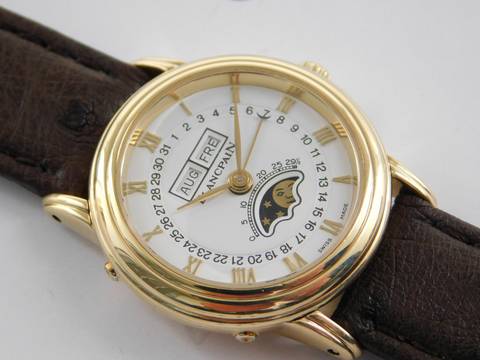 Blancpain Villeret Lady 18 Kt Gelbgold Villeret Vollkalender Mondphase wie Neu 26mm deutsche Anzeige Wochentag und Monat Traumuhr