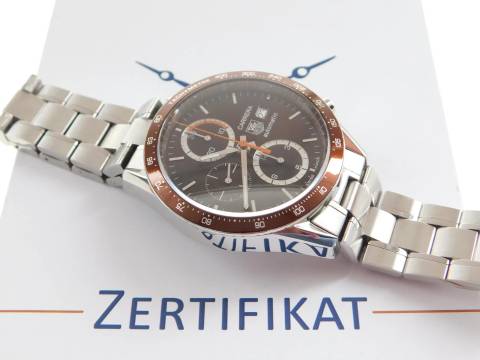 TAG Heuer Carrera Chronograph Automatik Herrenuhr 41mm CV2013 wie Neu braunes Zifferblatt mit original Stahlband und Servicebox