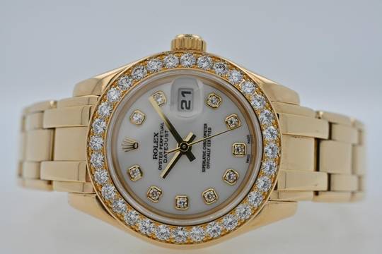 Rolex Lady-Datejust Oyster Pearlmaster 18k Factory Diamond Dial Bezel 80298 29mm LC100 Full Set