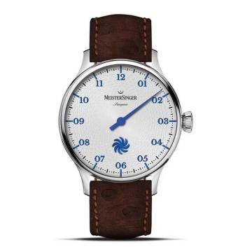 Meistersinger Pangaea Dekosekunde silber/blau Herrenuhr Automatik mit Lederband PDS901B