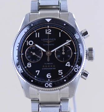 Longines Spirit Flyback Chronograph Automatic 42mm Stahlband black dial B+P New