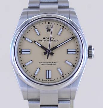 Rolex Oyster Perpetual beige Dial Rehaut Sand 41mm 134300 B+P