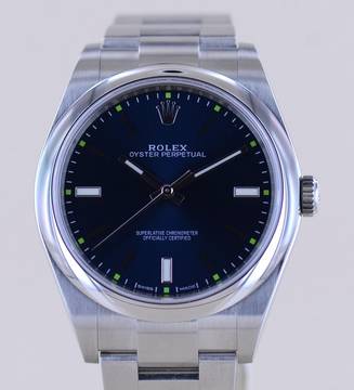 Rolex Oyster Perpetual blue Dial Rehaut blau 39mm 114300 B+P