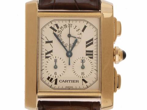  Cartier Tank Française Ref.1830 Bj.2005 Box&Beschreibung wie Neu Vintage Tank Francaise Chronograph 18kt Gelbgold Leder Faltschließe 