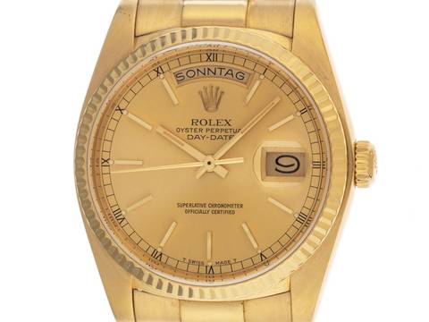  Rolex Day-Date Ref.18038 Bj.1978 Box&Beschreibung sehr gut Vintage Day-Date open 6/9 18kt Gelbgold 127g 