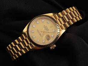 Thumbnail von Rolex Lady-Datejust Ref.69178 Bj.1983 Box&Beschreibung Original Vintage Unpoliert Datejust Lady 18kt Gelbgold Diamanten open 6/9 Präsident Armband