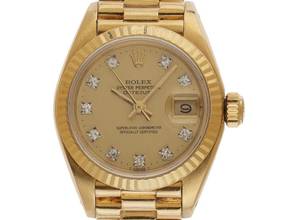 Thumbnail von Rolex Lady-Datejust Ref.69178 Bj.1983 Box&Beschreibung Original Vintage Unpoliert Datejust Lady 18kt Gelbgold Diamanten open 6/9 Präsident Armband