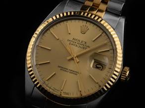 Thumbnail von Rolex Datejust Ref.16013 Bj.1985 Box&Beschreibung sehr gut Vintage Datejust Stahl 18kt Gelbgold open 6/9 Jubilé Armband
