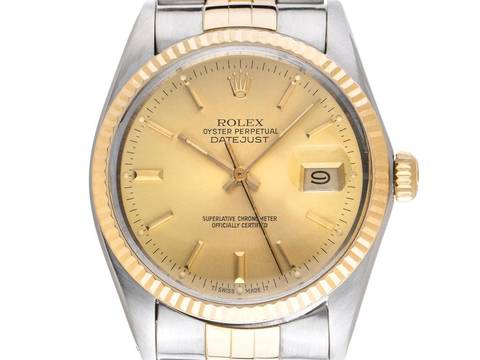  Rolex Datejust Ref.16013 Bj.1985 Box&Beschreibung sehr gut Vintage Datejust Stahl 18kt Gelbgold open 6/9 Jubilé Armband 