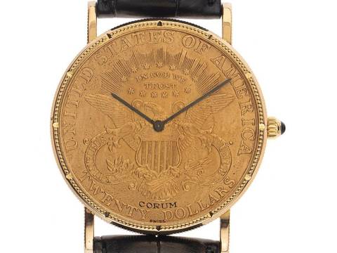  Corum Münzuhr Twenty Dollar Double Eagle Bj.1988 original Box Original Vintage Unpoliert Münzuhr 20 Dollar 18kt Gelbgold Handaufzug 