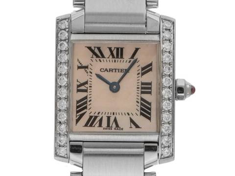  Cartier Tank Française PM kleines Modell Ref.2384 2018 Box&Beschreibung sehr gut Vintage Tank Francaise PM kleines Modell Diamanten Perlmutt 