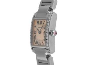 Thumbnail von Cartier Tank Française PM kleines Modell Ref.2384 2018 Box&Beschreibung sehr gut Vintage Tank Francaise PM kleines Modell Diamanten Perlmutt