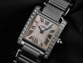 Thumbnail von Cartier Tank Française PM kleines Modell Ref.2384 2018 Box&Beschreibung sehr gut Vintage Tank Francaise PM kleines Modell Diamanten Perlmutt