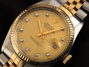 Thumbnail von Rolex Datejust Diamanten Ref.16013 Bj.1983 Box&Beschreibung sehr gut Vintage Datejust Diamanten open 6/9 Stahl 18kt Gelbgold Jubilé Armband