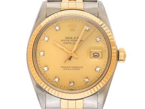  Rolex Datejust Diamanten Ref.16013 Bj.1983 Box&Beschreibung sehr gut Vintage Datejust Diamanten open 6/9 Stahl 18kt Gelbgold Jubilé Armband 