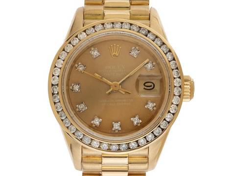  Rolex Lady-Datejust Ref.69178 Bj.1988 Box&Beschreibung sehr gut Vintage Datejust 18kt Gelbgold 71g Diamanten 0,60ct open 6/9 