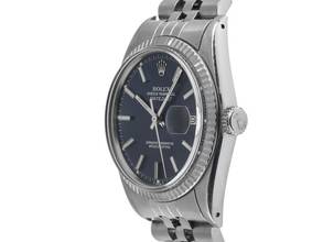 Thumbnail von Rolex Datejust Ref.16014 Bj.1983 Box&Beschreibung sehr gut Vintage Datejust Blau Stahl 18kt Weißgold open 6/9 Jubilé Armband