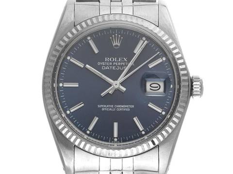  Rolex Datejust Ref.16014 Bj.1983 Box&Beschreibung sehr gut Vintage Datejust Blau Stahl 18kt Weißgold open 6/9 Jubilé Armband 
