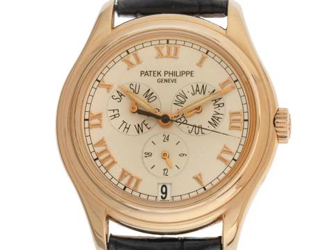 Patek Philippe Annual Calendar Ref.5035J-013 Bj.1998 Full Set original Vintage Unpoliert Annual Calendar 18kt Roségold Krokoleder Faltschließe