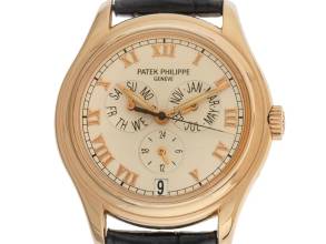 Thumbnail von Patek Philippe Annual Calendar Ref.5035J-013 Bj.1998 Full Set original Vintage Unpoliert Annual Calendar 18kt Roségold Krokoleder Faltschließe
