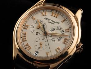 Thumbnail von Patek Philippe Annual Calendar Ref.5035J-013 Bj.1998 Full Set original Vintage Unpoliert Annual Calendar 18kt Roségold Krokoleder Faltschließe