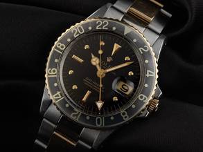 Thumbnail von Rolex GMT-Master Nipple Dial Ref.1675 Bj.1970 Full Set Original Vintage Unpoliert GMT Master Stahl 18kt Gelbgold Nipple Dial Oyster Armband matching numbers