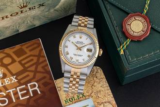 Thumbnail von Rolex Datejust 36 White Roman Dial Stahl / Gold Automatik Herren 16233 B&P 1993