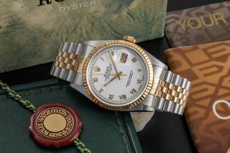 Thumbnail von Rolex Datejust 36 White Roman Dial Stahl / Gold Automatik Herren 16233 B&P 1993