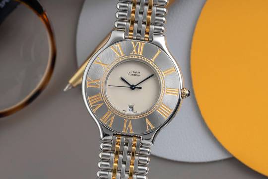  Cartier 21 Must de Cartier XL Stahl / vergoldet Quarz Ref. 9011 Klassiker 