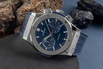 Thumbnail von Hublot Classic Fusion 45 Blue Chronograph Titan Ref. 521.NX.7170.LR B&P 2021