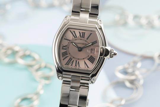 Cartier Roadster Pink Dial Edelstahl Quarz Damenuhr Ref. W62017V3 2675
