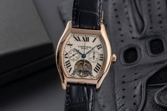 Cartier Tortue Tourbillon Monodrücker Chronograph XL 18k W1548151