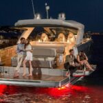 Jeanneau DB 43 inboard - socialising at night on the terraces with under water lights